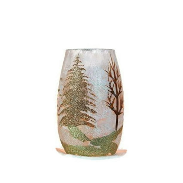 Brown /& Gold Trees Stony Creek Frosted Glass 5/" Lighted Vase